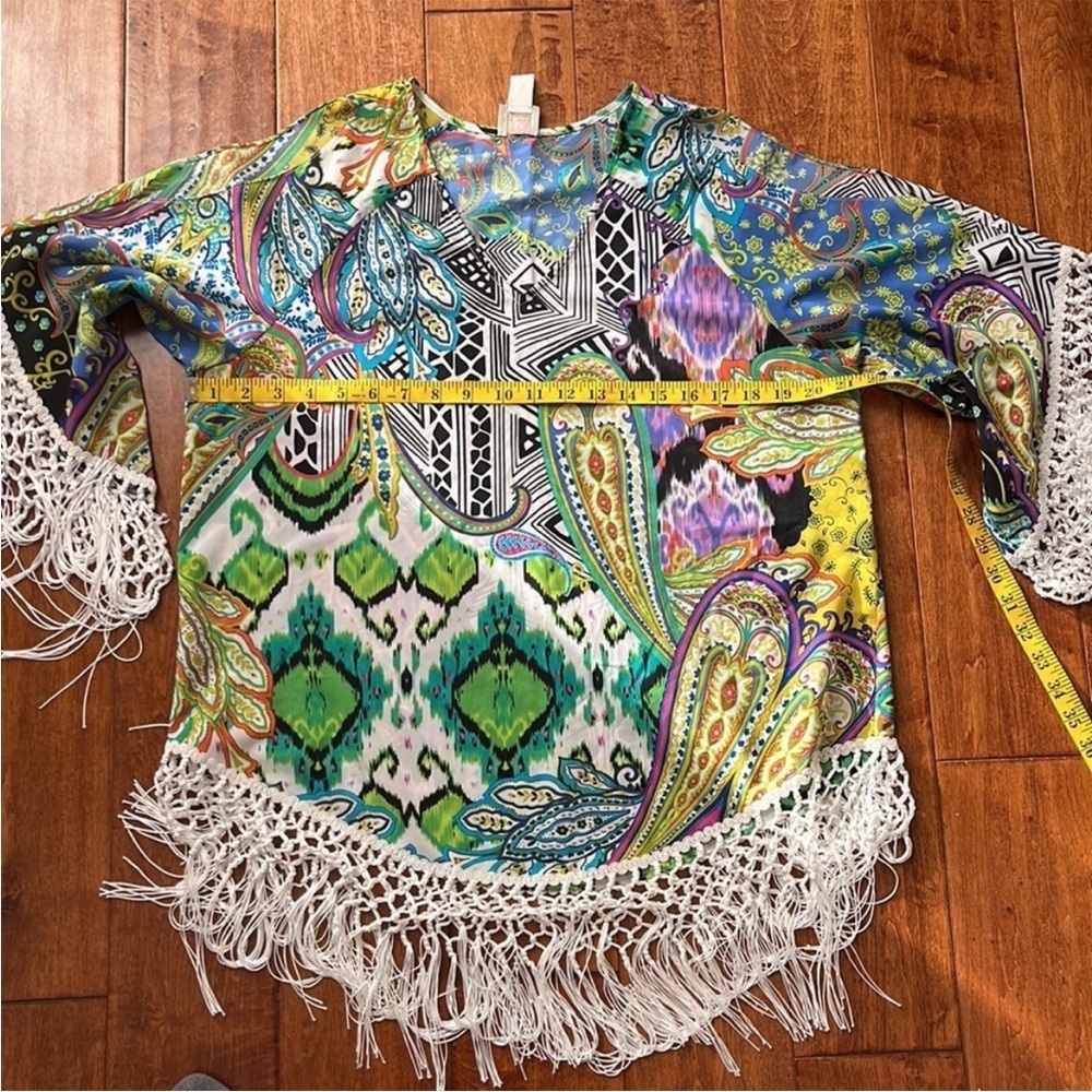 Chicos Colorful Paisley Fringe Top - Picture 11 of 15